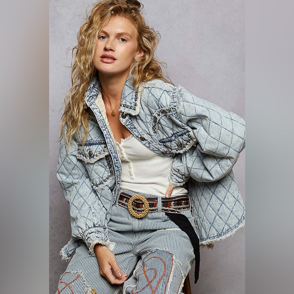 P03 Last 1 New POL Quilted Denim Jacket with Studded Details - Picture 2 of 7